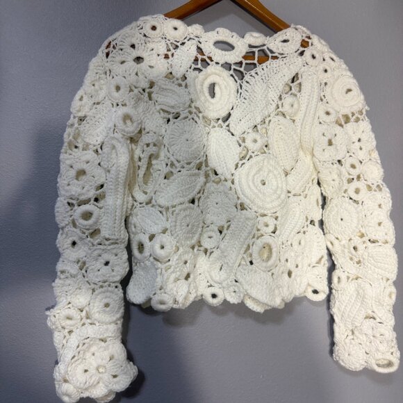 Luxury Crochet Jacket – Handmade Textured Statement Piece in White Size M - Picture 4 of 5